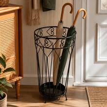 Iron Umbrella Stand For Entryway And Home Umbrella Organizer Holder Elegant Metal Design Storage Bucket Diameter 25x44 Cm - Black Heart - View 1