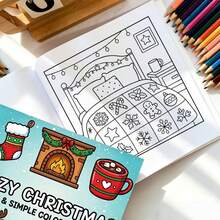1pc Warm Christmas Coloring Book, 24 Pages Single-Sided Design, Includes Christmas Tree, Reindeer, Snowman, Gingerbread House And Other Cozy Scenes, Creative Relaxation, Stress Relief, Suitable For Beginners, Perfect Gift Choice For Christmas, Family Gathering, Classroom, New Year, Holiday Party - Cozy Christmas Coloring Book - View 5
