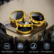 XINHONGYU 6pcs Gold Metal Camera Lens Protector Rings, Perfect Fit, Rear Camera Circular Lens Film, Compatible With IPhone 17 Pro Max/17 Air/16 Pro Max/16 Pro/16 Plus/16/16E/15/14/13 Mini/12/11 Series - Gold - View 6