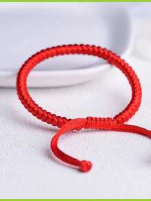 6/12 Vintage Red Lucky Woven Bracelet, Handmade Woven Texture, Unisex - Red - View 6