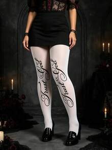 1 buah celana ketat motif seksi Gothic Y2K, gaya Harajuku jalanan, modis, cocok untuk segala acara pesta dan pesta Halloween. - Putih - View 2