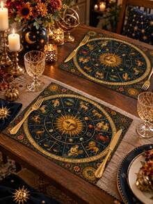 Mystical Sun And Moon Embracing Face Table Runner, Vintage Astrology Cosmic Starry Sky Pattern, Gothic Bohemian Witch Style, Suitable For Restaurant Party Home Decor - Multicolor - View 5