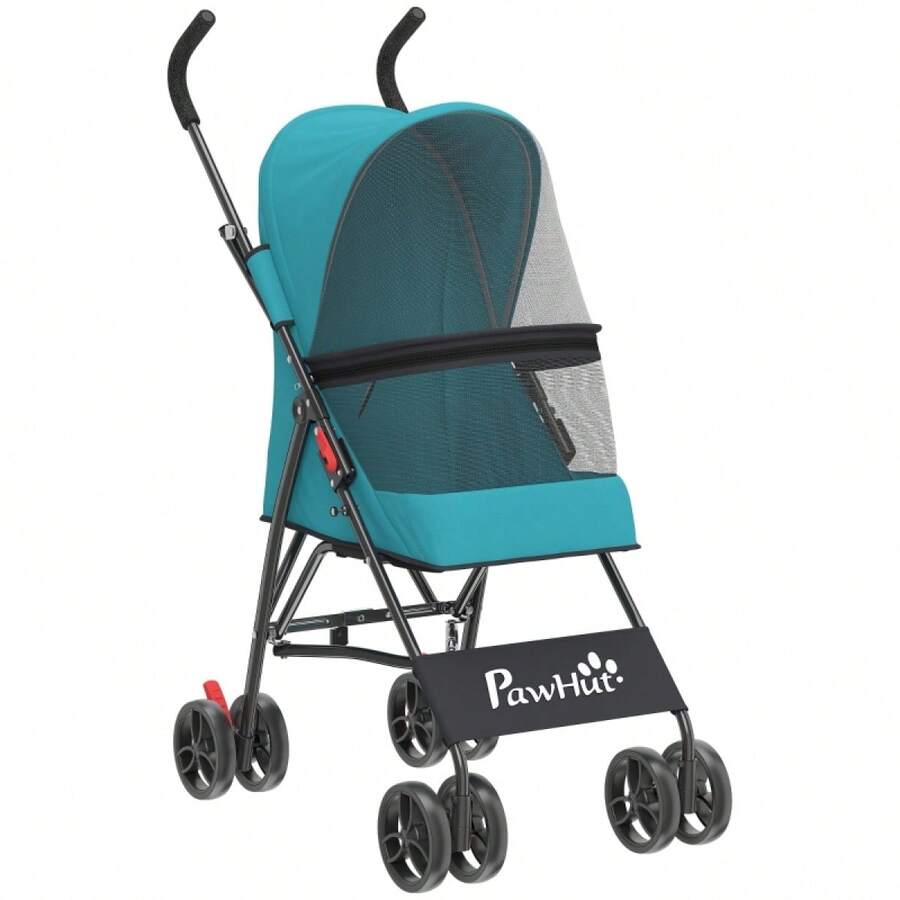 Dog Stroller, Foldable Dog Pram Miniature Breeds, Pet Stroller With Brake, Mesh, Dark Green On-Site - 1 - View 1