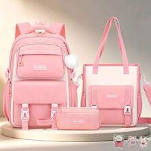 3pcs Highly Attractive Women's Backpack, Handbag And Storage Pouch Set, With Pom Pom Pendant And Small Badge, Backpack And Handbag Both Have Multiple Compartments And Pockets, Back Pocket, Suitable For Campus, Travel, Outing, Camping, Beach, Birthday And Holiday Gift Choice. - Sets - View 9