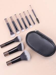 Black 3pcs Travel Portable Eyeshadow Brush Makeup Brush Set - Black - View 4