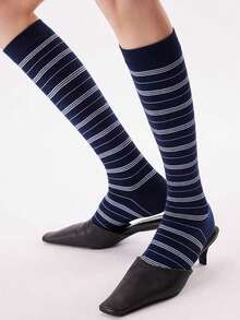 1/2/4 Pairs Women's Knee-High Socks, College Style Retro Striped Slouch Socks, Warm & Windproof For Autumn/Winter, Versatile For Boots And Daily Wear - Multicolor - View 3