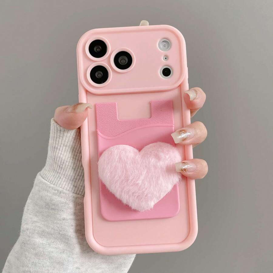 1 Set, Multiple Options Pattern Self-Adhesive Card Holder And Phone Case, Compatible With IPhone16 11, IPhone13, IPhone15 12, 14, 15, 16, 17 18 Pro, Pro Max And Plus. - Pink + Card Holder - View 1