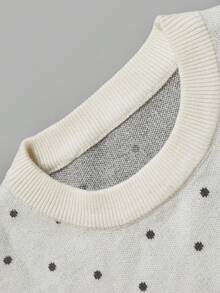 Women Fall Polka Dot Knit Sweater, Crew Neck Short Sleeve Slim Pullover Tops For Daily Office Casual Outfits - Grey - View 5
