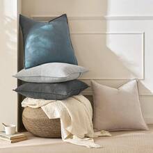 1 buah Sarung Bantal Pinggang Abu-abu Biru, Sarung Bantal Persegi Panjang Motif Tulang Ikan, Sarung Bantal Dekoratif dengan Tepi Berpipa, Tanpa Isi Dalam, Cocok untuk Sofa Ruang Tamu - Biru - View 6