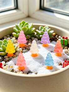 5/1pc Mini Resin Glow-In-The-Dark Christmas Trees Figurines,Glow In Dark Effect, 8 Colors For Fairy Garden And DIY Landscape Decor, For Desktop Gifts And Crafts,Christmas Decorations, Christmas Home Decorations, Miniature Flower Pot Decorations - Multicolor - View 4