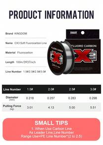 Kingdom 1pc CX3 Fluorocarbon Fishing Lines 50m Super Smooth & Stiff Monofilament Leader Carbon Fishing Line Invisible Sinking Line - Clear - View 2