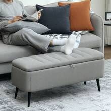 Linen-Look 92 X 31cm Storage Ottoman - White On-Site - LIGHT GREY + Polyester - View 2