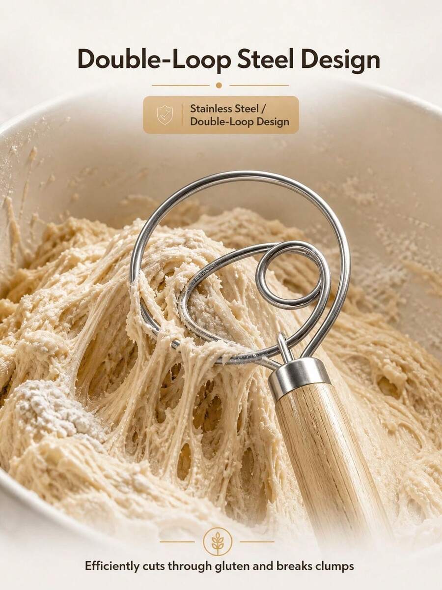 1 buah Pengaduk Adonan Manual Stainless Steel dengan Gagang Kayu, Pengaduk Tepung Genggam, Alat Pemanggang Anti Lengket untuk Membuat Roti dan Kue, Peralatan Dapur Ringkas Tanpa Listrik, Pengaduk Adonan Tahan Lama untuk Memanggang di Rumah - Lainnya - View 1