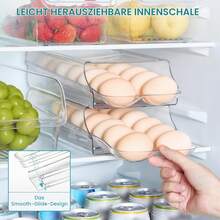 Refrigerator Rolling Egg Storage Box With Lid, 14 Eggs Capacity Clear Fridge Egg Holder, Stackable Removable Egg Container Kitchen Organizer - View 6