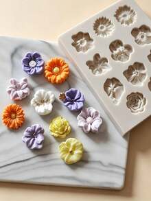 Sunflower Rose Silicone Mold, Fondant Cake Decor Tool, Multi-Use Resin Clay Candle Molder - Beige - View 7