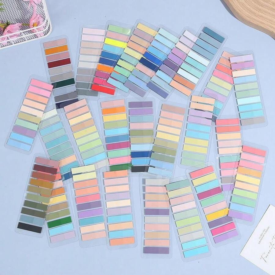 10/12/18pcs Multi-Color Solid Morandi Macaron Index Tabs, Transparent Convenient Page Divider Labels, Waterproof PET Fluorescent Indicator Stickers, For Books, Notebooks, Planners, Marking, Suitable For Boys, Girls, Students, Office, Reading, Stationery, Gift, Learning Reward - one-size - View 1