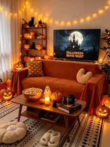 1 buah Sarung Sofa Motif Oranye Polos/Gelombang, Sarung Sofa Persegi Panjang Chenille Gaya Rumah Pertanian Vintage dengan Hiasan Rumbai, Pelindung Furnitur Anti Debu yang Nyaman dan Tahan Lama, Cocok untuk Dekorasi Ruang Tamu, Halloween, Pesta Liburan Musim Gugur/Musim Dingin - Jeruk - View 2