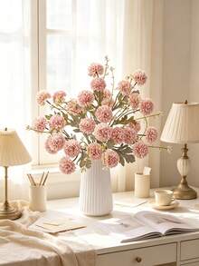 1/3/60pcs Artificial Vintage Embroidered Ball Flower Bouquet, Artificial Ball Amaranth, Autumn Thanksgiving Home Room Vase Decoration, DIY Wedding Party Tabletop Floral Arrangement Decor - Pink - View 5