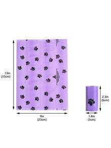 Thickened PE Plastic Purple & Black Paw Print Pattern Large Capacity One-Pull Tear-Off Leak-Proof Strong Durable Clean Hands Smooth Dispensing Multi-Roll Value Pack Cylindrical Roll Refill Pet Waste Bags For Dog Walking And Daily Cleaning - View 9