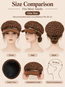 1pc Leopard Print Beret Hat Women American Vintage Octagonal Cap Large Head Circumference Face-Flattering - A - View 4