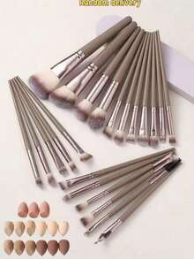 [Champagne Gold] 18-20-22-25-30pcs Makeup Brush Set, High-Quality Synthetic Bristle Eyeshadow Blending Brush Set, Makeup Tools - Coffee Brown - View 8