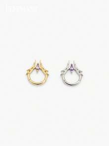 1pc S925 Sterling Silver Geometric Purple Rhinestone Septum Nose Ring, 14K Gold Plated Sterling Silver Nose Jewelry, Purple Rhinestone Septum Ornament, Hip-Hop Style, Nose/Ear Universal Jewelry, Suitable For Men/Women Daily Wear - Multicolor - View 5