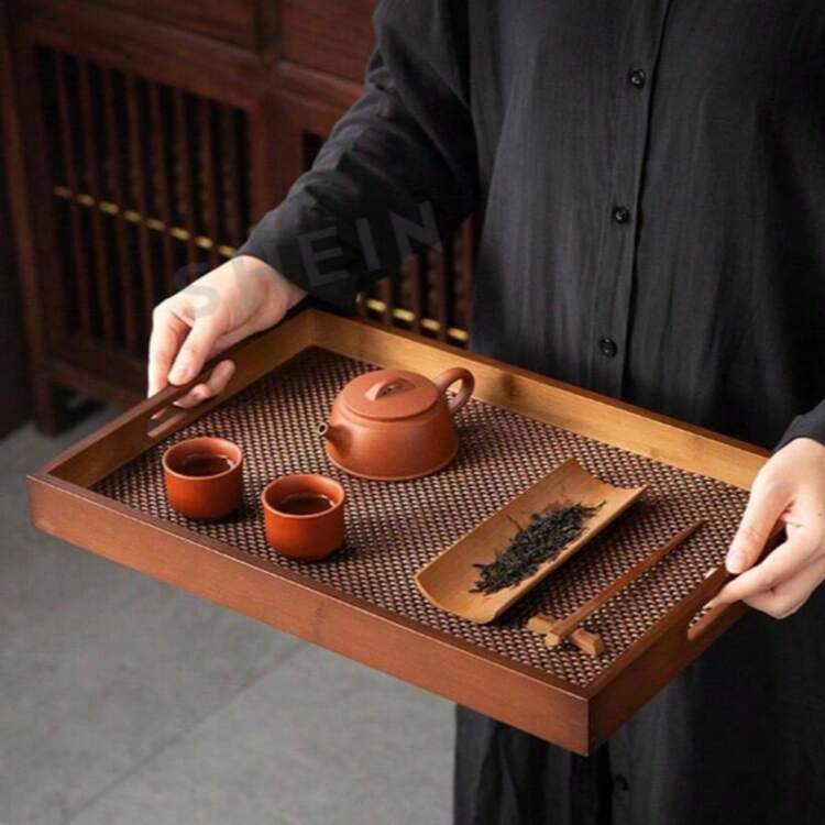 中式黑胡桃實木托盤 早餐托盤 適用文具收納、喬遷派對、派對裝飾、聚會、戶外露營與送禮 - 棕色 - 查看 3