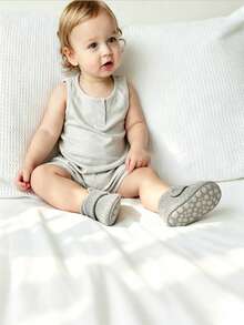 Newborn Infant Infant Girl Boy Booties Stay On Sock Slippers - Grey - View 4