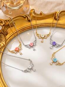 Women Flower Arc Pendant Necklace, Gold Silver Plated Colorful Floral Baguette Zirconia Teardrop Charm Necklace, Elegant Daily Party Jewelry Gift - Multicolor - View 1