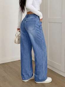 GILIPUR New Y2K Women's Jeans, Low Waist Blue Vintage Loose Straight Leg Pants, Casual Versatile Bottoms, Street Style - Blue - View 7