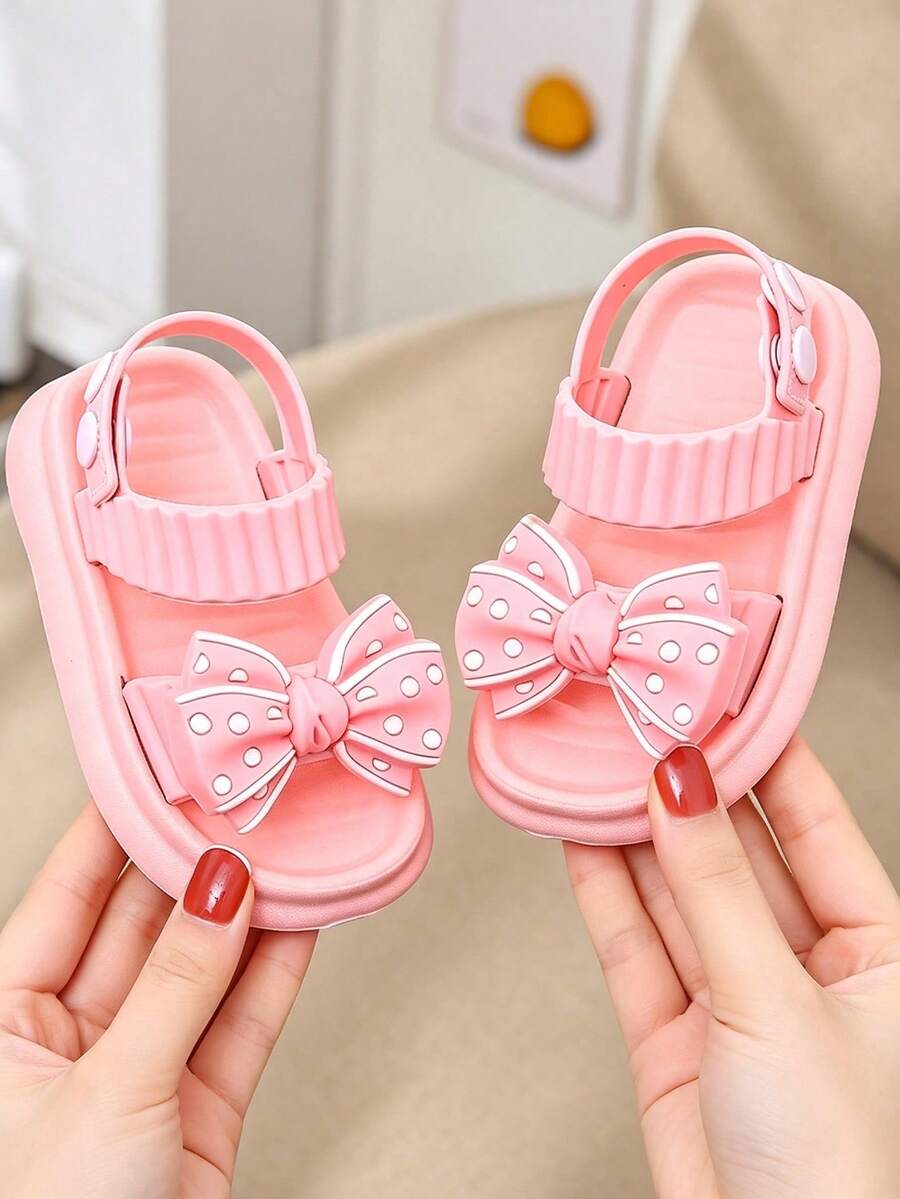 1 Pair Kids Polka Dot Bow EVA Lightweight Double Strap Adjustable Girls Versatile Princess Sandals Summer