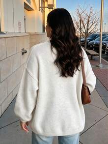 Yuu Autumn/Winter White Plus Size Women Elegant Fashion Knit Long Sleeve Cardigan, Slim Fit Flattering Belly Concealing Non-Binding Casual Comfortable Puff Sleeve Jacket, Solid Color Premium Classic Breathable High Elasticity Sweater, Suitable For Daily Casual Home Weekend Vacation Office Commute Back To School Season And Other Occasions, Easy To Match And Maintain, Tea Party Outfit, Plus Size Women Tops, Plus Size Women Jackets, Knit Cardigan, White Autumn/Winter Jacket - Beige - View 3
