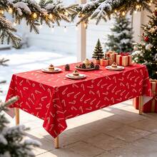 3pcs Christmas Candy Cane Tablecloth Set, Suitable For Rectangular Tables, Red And Green Disposable Christmas Plastic Tablecloth, Waterproof Candy Cane Christmas Table Decor, Perfect For Holiday New Year Party, Size 54x108 Inches - Red - View 6