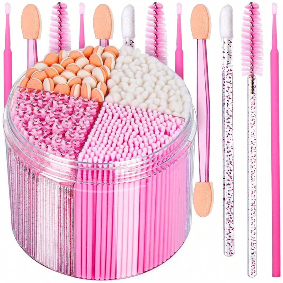 50/310Pcs Disposable Make-Up Applicator Set, Mascara Wands, Eyelash Curlers, Eyeshadow Applicators, Disposable Lip Applicators, Microswabs, Essential Kit For Make-Up Artists With Case - Pink - View 1