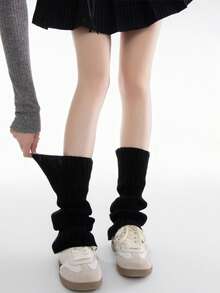 1 Pair Women's Vertical Striped Slouch Leg Warmers, Warm Knitted Leg Warmers, Thickened Versatile Leg Covers For Autumn/Winter - Multicolor - View 6