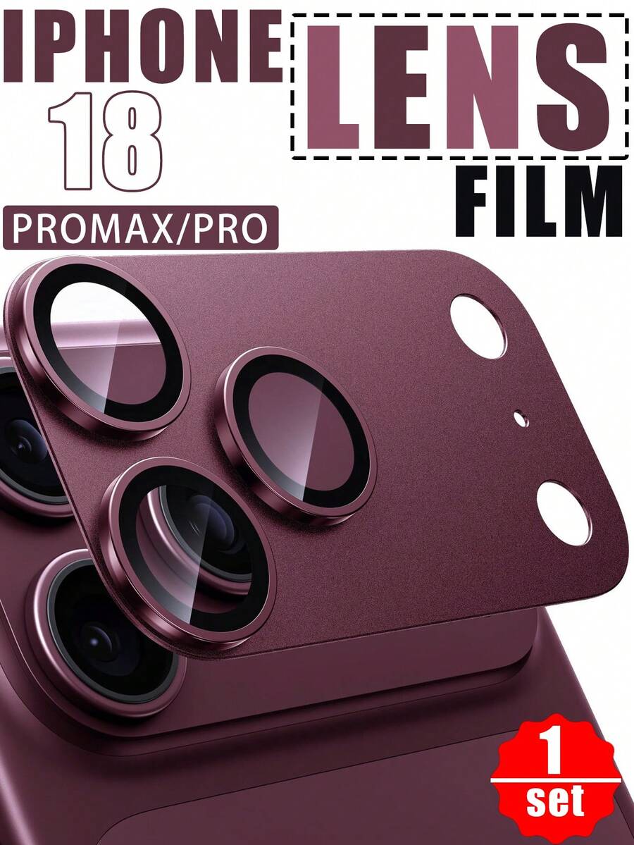 1pc Burgundy Full Coverage Anti-Scratch Anti-Fingerprint 9H Explosion-Proof Lens Protector, Aluminum Alloy Metal Frame + Tempered Glass Integrated Protective Armor, Phone Camera Accessory, Compatible With IPhone 18 Pro Max 18 Pro, Fits Phone Case, Fashion Gift For Men And Women, Essential For New Phone - Burgundy - View 1