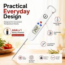 Nhiệt kế thực phẩm đầu dò kỹ thuật số, 3 màu Đen/Trắng/Đỏ tùy chọn, đọc nhanh và chính xác, khóa giữ nhiệt độ, đầu dò thép không gỉ, dễ vệ sinh, dải nhiệt độ rộng, nhiệt kế nấu nướng và nướng đa năng cho nhà bếp, cần 1 pin AAA (không bao gồm) - A - Xem 6