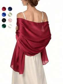 1pc Women Solid Color Silky Smooth Satin Shawl, Elegant Sun Protection Soft Wrap Scarf, Versatile Daily Casual Wear Headscarf, Suitable For Party - Solid Color Satin Shawl - View 1