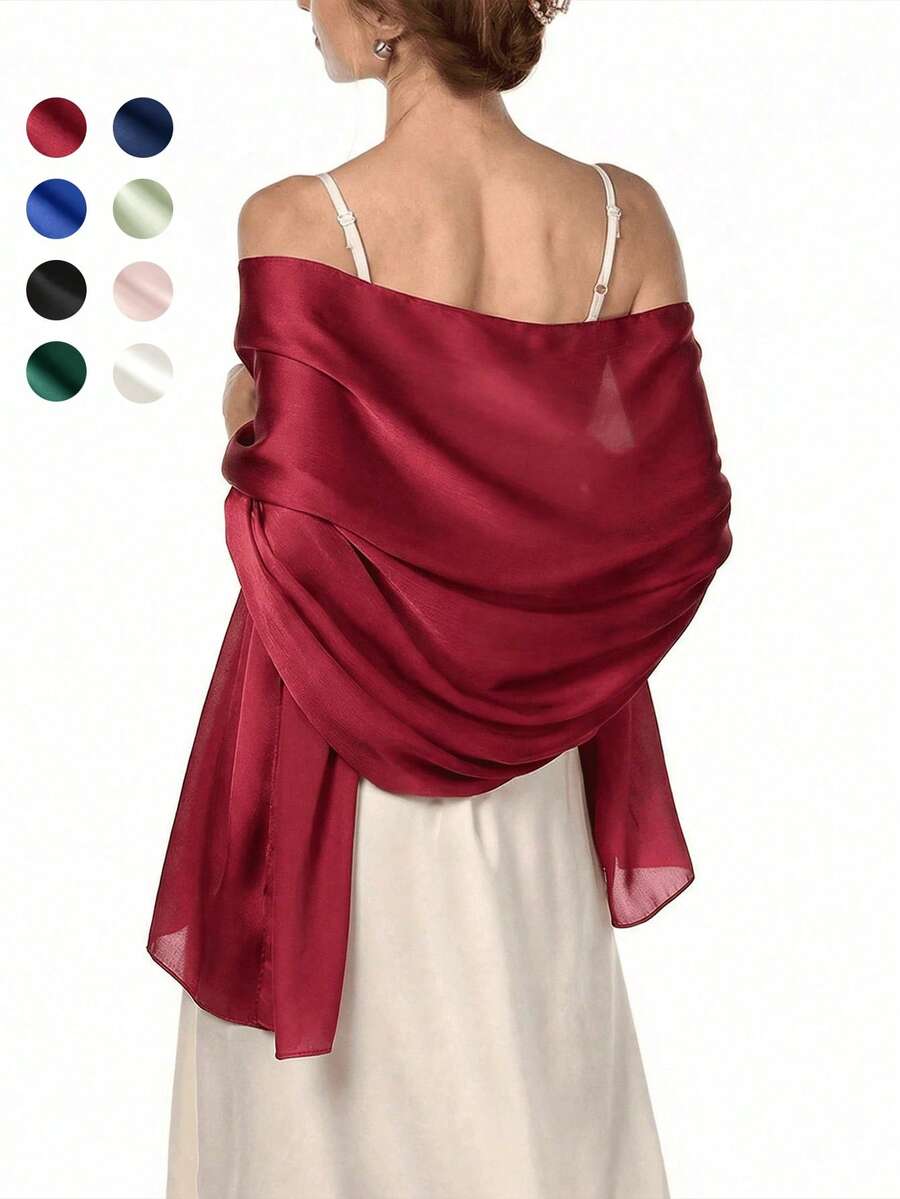 1pc Women Solid Color Silky Smooth Satin Shawl, Elegant Sun Protection Soft Wrap Scarf, Versatile Daily Casual Wear Headscarf, Suitable For Party - Solid Color Satin Shawl - View 1