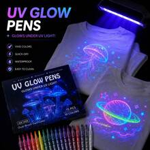 New Fabric Markers Pens 15pcs - 30 Colors / 12pcs - 24 Colors Can Draw And Write On Clothes, Hats, Glow Under UV Light, Easy To Apply, Convenient For Artistic Inspiration, Suitable For Art Classes, Creating Surprises, Especially Perfect For Halloween Graffiti And Holiday Celebrations - Sets - View 5