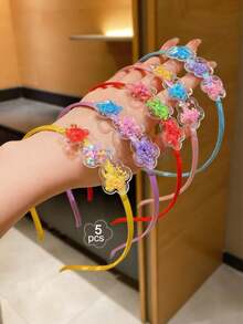 5pcs Kids Hair Accessories Colorful Quicksand Flower Hairbands For Hair Styling, No Damage - Multicolor - View 3