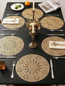1-12pcs Sunflower Pattern Gold Placemats, European Luxury PVC Round Waterproof Oil-Proof Table Mats, Suitable For Weddings, Gatherings, Western Restaurants, Holiday Banquets - Multicolor - View 4