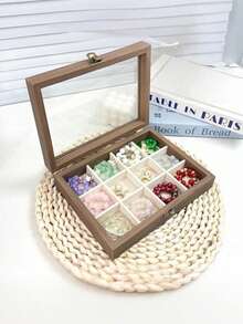 1pc Large Wooden Jewelry Box With Transparent Lid, Lockable Jewelry Display Box, Large Capacity Jewelry Tray, Walnut Wood Grain Velvet Lining, Multi-Layer Jewelry Storage Box, Can Store Necklaces, Earrings, Bracelets, Rings And Other Jewelry Organizer - Multicolor - View 11