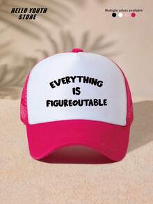 1 chiếc mũ lưỡi trai trucker unisex in họa tiết "Everything Can Be Solved", thiết kế sáng tạo, điều chỉnh được, lưới thoáng khí phối mút, có khóa snapback, mũ quà tặng cho gia đình và bạn bè - A - Xem 9