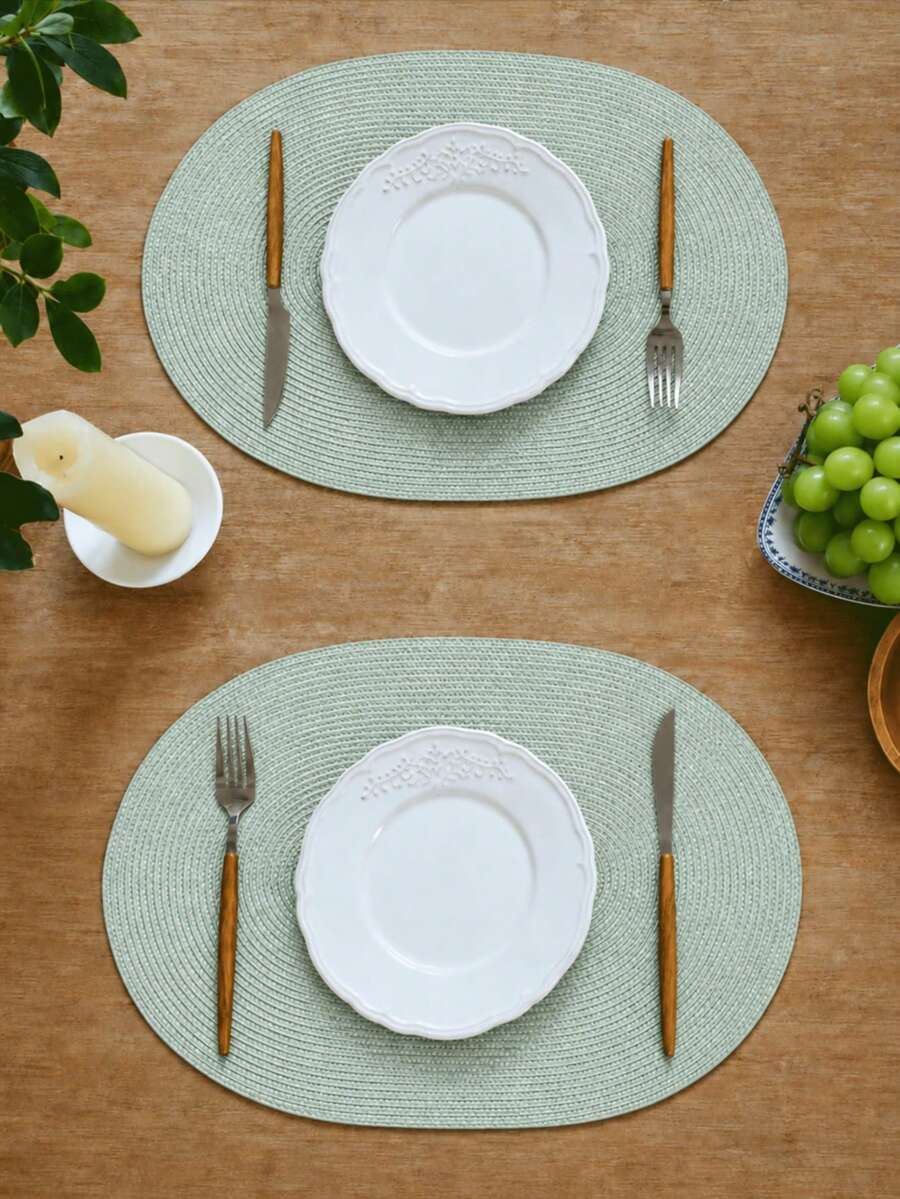 45*30cm PP手工編織餐墊、12cm杯墊、圓形編織餐墊、隔熱餐墊、裝飾餐墊、多色可選、桌墊、防皺餐墊，適合生日、聖誕節、萬聖節