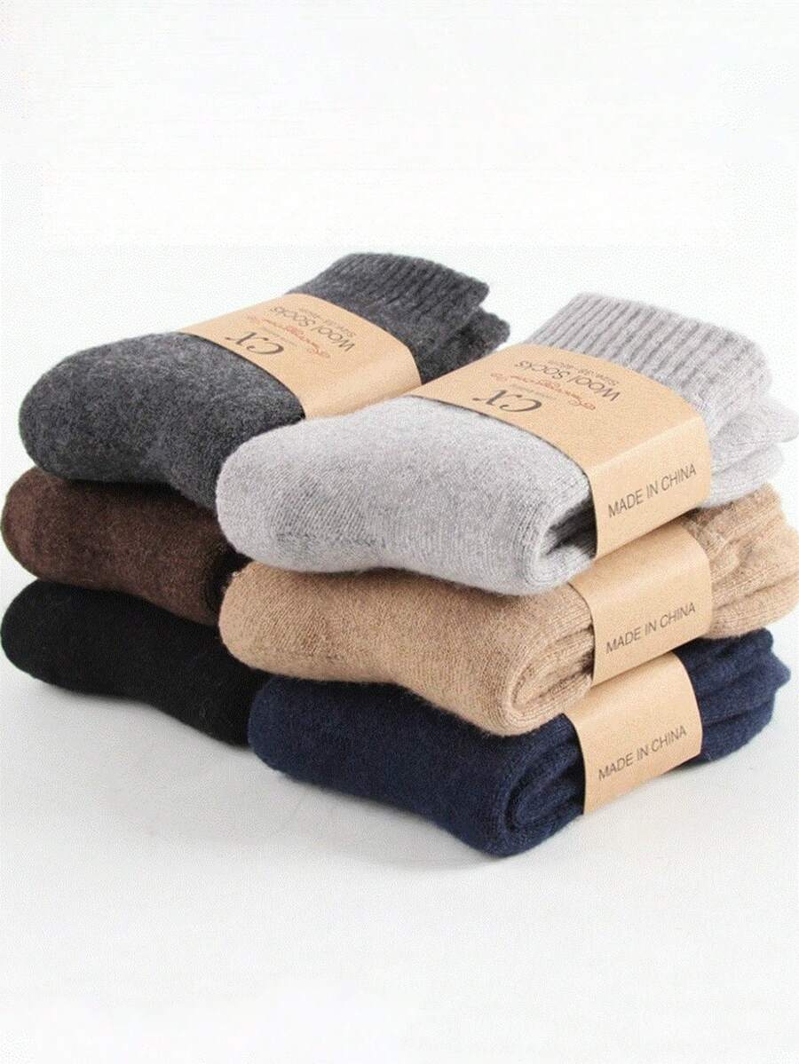 6/3 Pairs Thickened Winter Men's Socks, Thickened Terry Warm Socks, Thickened Wool Socks, Mixed Colors Random Style Assortment, (1 Pair/3 Pairs/6 Pairs) - Multicolor - View 1