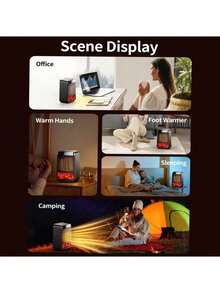 Pemanas Listrik Portabel, Efek Nyala Api Dinamis, Kontrol Suhu Digital, Perlindungan Panas Berlebih & Terbalik yang Senyap, Ringkas, Cocok untuk Dalam/Luar Ruangan, Kamar Tidur, Kantor, Hadiah Natal - Hitam - View 2