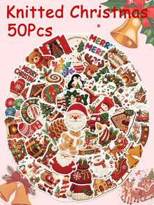 50Pcs Cute Knitted Christmas Stickers Cartoon Santa Reindeer Christmas Tree Stickers For Fridge Phone Water Bottle Envelope Gift DIY Craft Stickers - Multicolor - View 1
