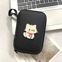 1pc Red Scarf Cat Design Data Cable Storage Bag, Zipper Closure, Black Bottom, Portable Data Cable, Charger, Earphone Storage Pouch, Suitable For Summer Holiday Travel, Outdoor Activities, Travel Essential Cable Organizer - Multicolor - View 5
