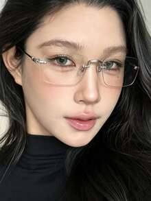 Rimless Metal Frameless Glasses, Fashion Transparent Lens Eyewear, Decorative Hinge Detail, Non-Prescription Glasses, Elegant And Intellectual - Multicolor - View 4